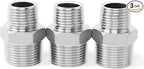 ChillWaves 304 Stainless Steel Pipe Fitting, Reducer Hex Nipple 1/2" NPT Male x 1/4" NPT Male Thread Adapter(3-PACK)