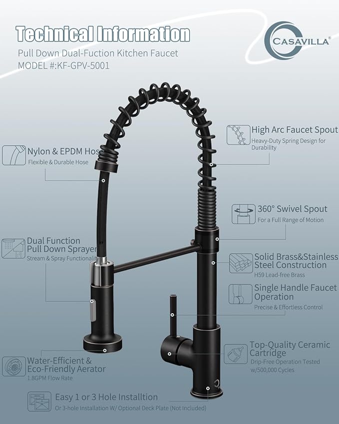 Oil Rubbed Bronze Single Handle Kitchen Faucet with Sprayer, Pull Down Faucet for Camper, RV, Farmhouse Sink