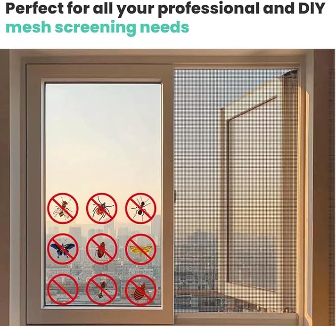 tonchean 98.4 feet x 47.2 inch Windows Screen Mesh Roll Replacement, 304 Stainless Steel Window Screen Mesh for Porch Patio Sliding Door Screening(Black, 20 Mesh)