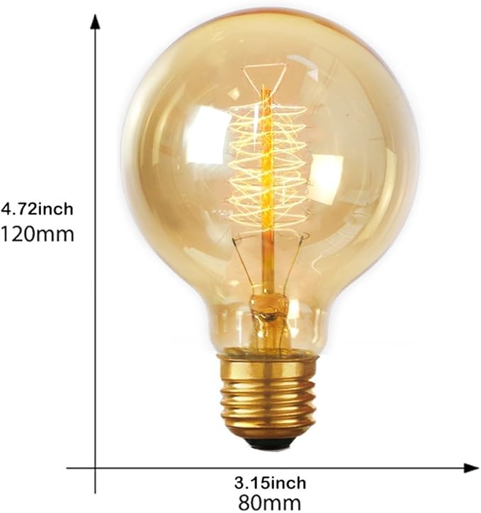 Jslinter Edison Bulb 60w, Globe Dimmable Filament Decorative Bulbs for Home, Vintage Light Bulbs G80/G25 Style, E26 Base, Classic Amber (4 Pack)