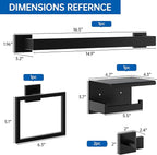 5-Pieces Bathroom Hardware Set, SUS304 Stainless Steel Wall Mounted 16 Inch Towel Bar, Toilet Paper Holder, Towel Hooks, Bathroom Towel Bar Set (Matte Black (Type 2), 5 Piece-16 inch)