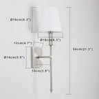 PERMO Single Classic Rustic Industrial Wall Sconce Hardwired Lighting Fixture with Flared White Textile Lamp Shade and Brushed Nickel Tapered Column Stand,Hardwired E26 Base