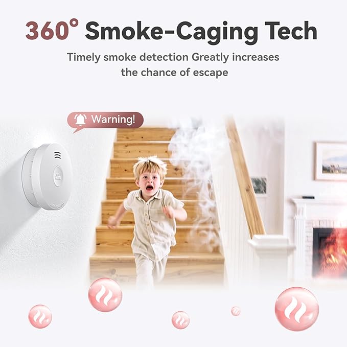 Smoke Detector 10 Year Battery, Smoke Fire Alarm with Photoelectric Sensor, Easy to Install with Magnetic Mount, Smoke Detectors with Silence Button & LED Lights for Home, 12 Pack
