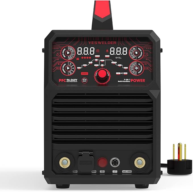 YESWELDER CT2050 AC/DC TIG Welder/Non-High frequency Plamsa Cutter Built-in Compressor/Stick Welder, 96-265V Wide Voltage Power Factor Correction Technology Multiprocess Welder