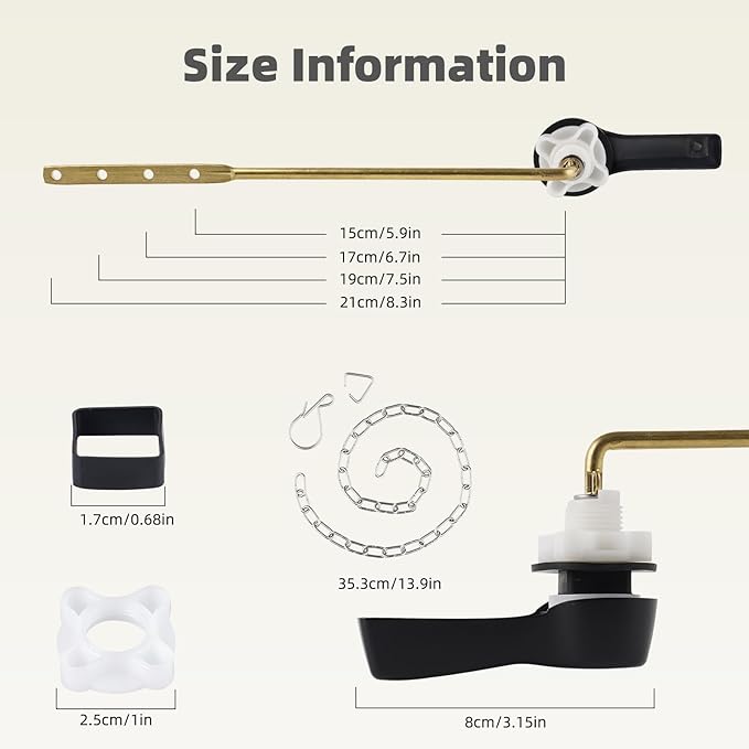Universal Metal Black Toilet Handle Replacement Kit, Front Mount Toilet Flush Handle Replacement Compatible with Kohler, American Standard, TOTO, Mansfield, Solid Brass, Universal Style