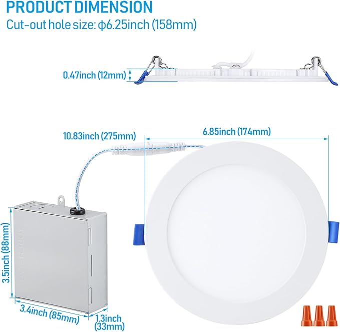 TORCHSTAR 6 Inch Slim LED Recessed Lighting with Junction Box, Dimmable 12W Ultra-Thin Recessed Light, 2700K Soft White, 1000LM Basic Series LED Downlight, ETL & Energy Star, Pack of 6