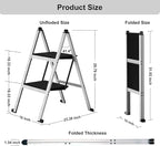 2 Step Ladder,Aluminum Ultra Thin Folding Step Stool,400 Lbs Capacity with Anti-Slip Sturdy and Wide Pedal,Closet Step Ladder for Home,Kitchen and Office,Space Saving (Silvery White, 2-Step)