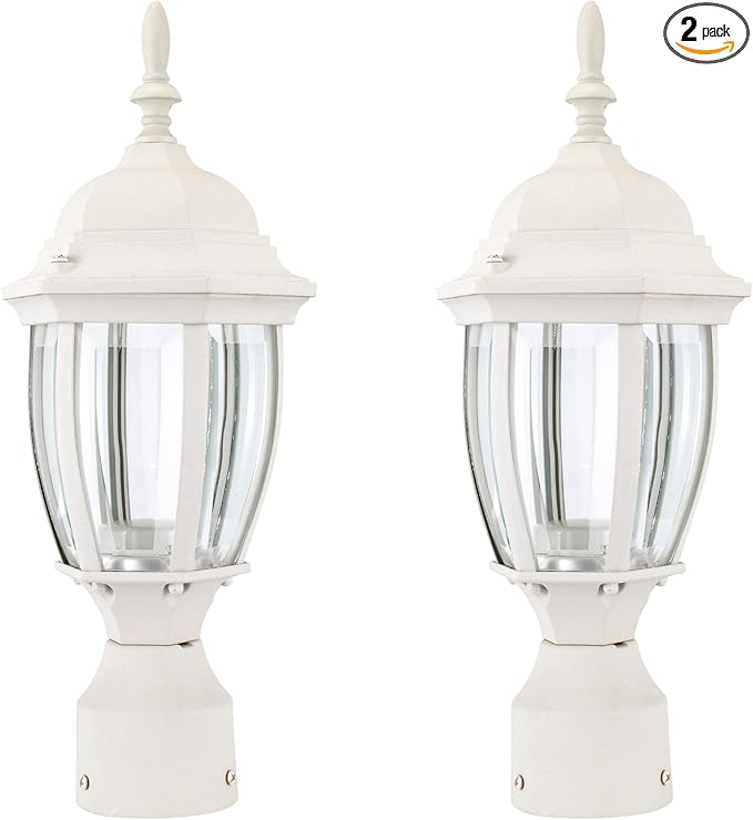 LIT-PaTH LED Outdoor Post Lighting Fixture, Pole Lantern, 9.5W 800 Lumens, 5000K Daylight White, Aluminum Housing Plus Glass, Matte White Finish, 2-Pack