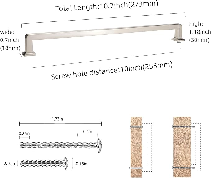 COTYKILEY 10 Pack 10 Inch(256mm) Brushed Satin Nickel Cabinet Handles Kitchen Cabinet Pulls Cabinet Door Handles Kitchen Cabinet Hardware Cupboard Drawer Pulls Dresser Handles