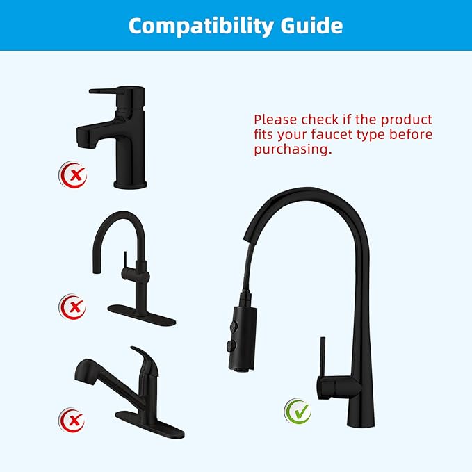 Hibbent Pull Out Sink Sprayer, 2 Function Kitchen Faucet Head, Bathroom Pull Down Spray Head with G1/2 or 13/16 Inch Male Connector, Matte Black