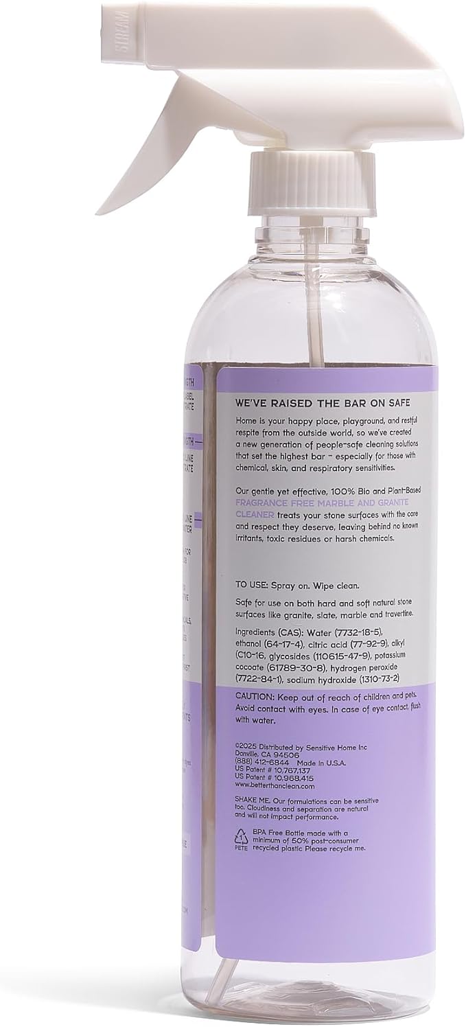 Better Than Clean™ Marble & Granite Cleaner Starter Pack – Natural Stone Cleaner for Granite, Marble, Quartz, – Plant-Based, Fragrance Free, Non-Toxic – 8oz Concentrate + 16oz Empty Refillable Bottle