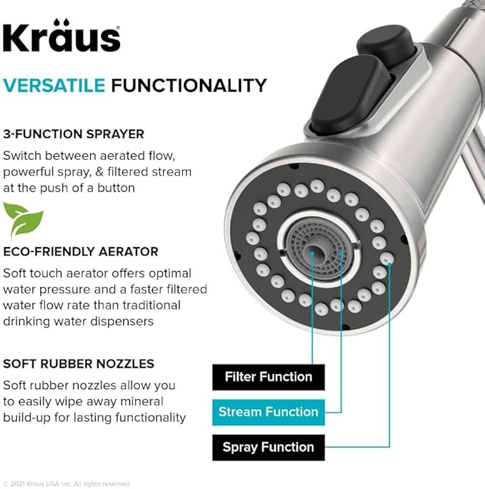KRAUS Britt 2-in-1 Commercial Style Pull-Down Single Handle Water Filter Kitchen Faucet for Reverse Osmosis or Water Filtration System in Chrome, KFF-1691CH