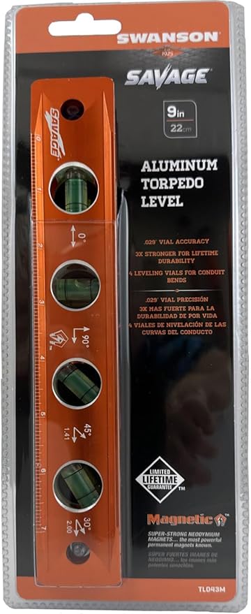 Swanson TL043M 9-Inch Savage Magnetic Torpedo Level, Orange