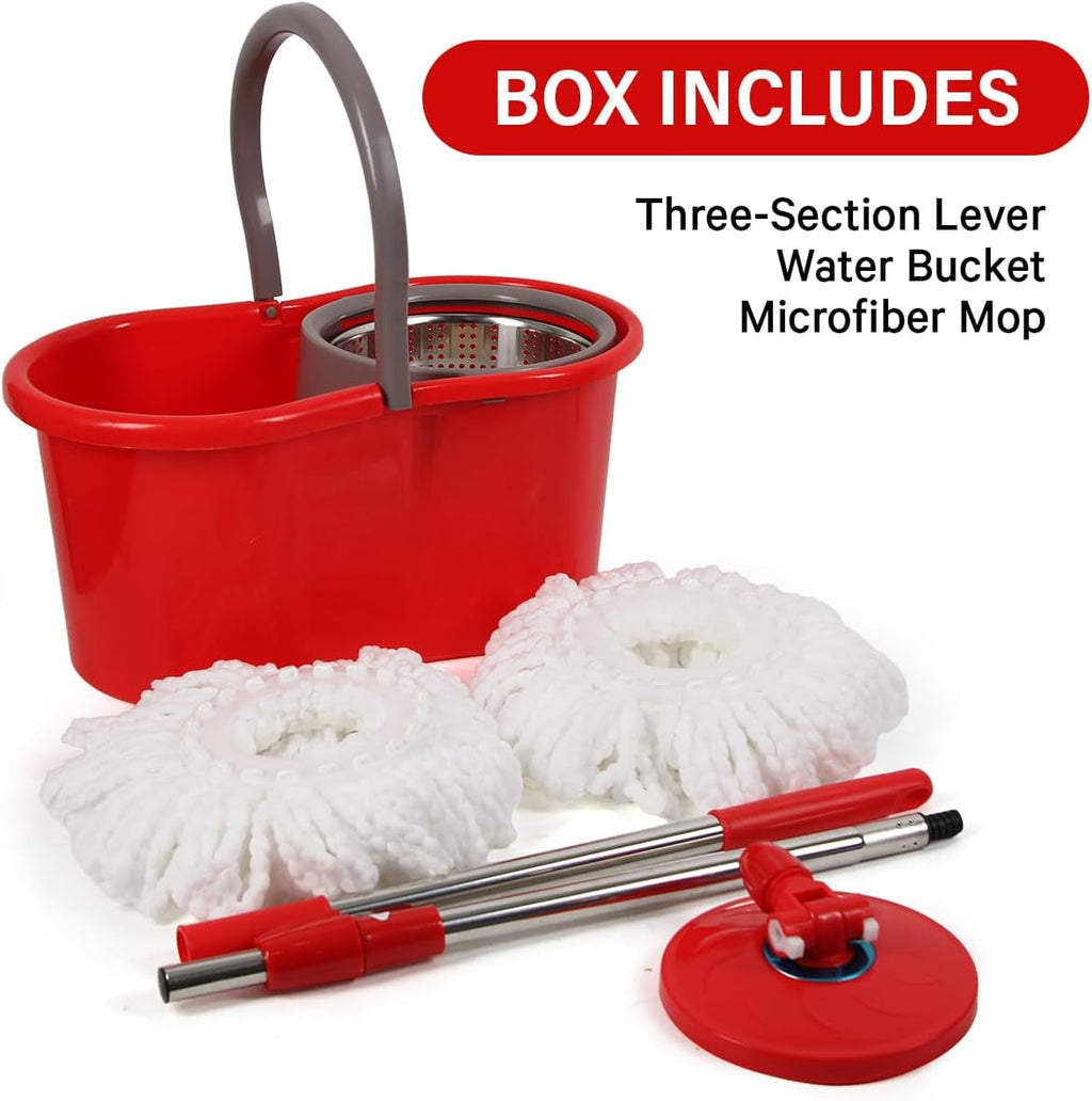 Spin Mop and Bucket with Wringer Set, 360° Spinning Mop and Bucket System with Double Cotton Tip Replacement Heads and Stainless Steel Adjustable Handle for Floor Cleaning (20QT)