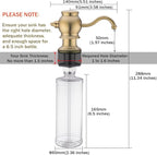 RANDOM Brushed Gold Soap Dispenser for Kitchen Sink,Built in Sink Soap Dispenser with Solid Brass Pump Head Soap Dispenser Extension Tube Kit and 11 Ounce Large PET Liquid Soap Bottle.RD84038BG