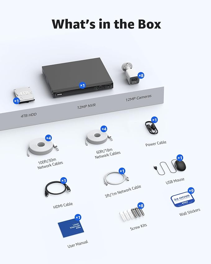 ANNKE 12MP Security Camera System, 16CH NVR Recorder with AI Motion Detection, 8pcs IP PoE Cams with Color Night Vision, Built-in Mic, Compatible with Alexa for Home Business Surveillance, 4TB HDD