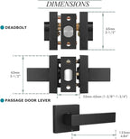 1 Pack Keyed Entry Door Lock with Deadbolt Set, Reversible Passage Lever and Keyed Alike Double Cylinder Deadbolt, Matte Black Square Handleset for Bedroom, Front Door