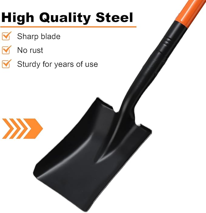 Small Square Shovel 43.3Inches Small Shovel with Metal Handle Garden Tool for Camping Farming Gardening Digging, Orange