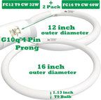 FC12T9/CW 32W and FC16T9/CW 40W Cool White Set, Round Fluorescent Light Bulb 12 inch T9 32 Watts & 16 inch 40 Watts Circular Bulb, Circline Kitchen and Bath Light Bulbs, 4100K, G10q 4 pin Prong