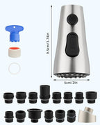 Hibbent Stainless Steel Pull Down Spray Head Replacement with 15 Adapters, NSF/ANSI/CAN 61 & CUPC Certified 3-Function Kitchen Faucet Nozzle, Compatible with Moen, Delta, Kohler Faucet, Brushed Nickel