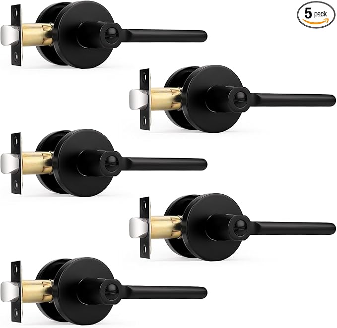 Probrico Privacy Door Handles for Bedroom and Bathroom Black Interior Door Handles, Keyless Privacy Door Lever Reversible, 5 Pack