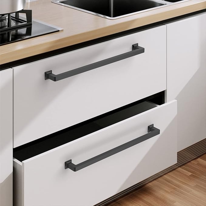 15 Inch Cabinet Handles Matte Black - 6 Pack Long Kitchen Hardware Pulls for Cabinets and Wardrobes