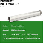 TAISHER 1PCS Stainless Steel Pipe Fittings, 1-1/4" NPT Male x 1-1/4" NPT Female Threaded, 12" Length Nipple Cast Pipe