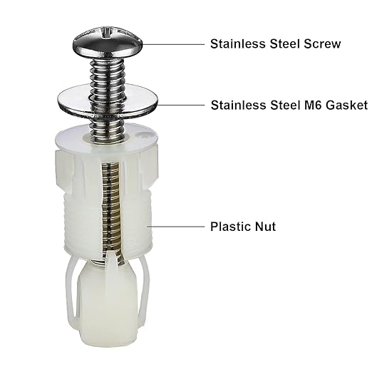 Stainless Universal Toilet Seat Bolts and Nuts Set - 2 Sets With Rubber & Plastic Nuts, Brass Thread Insert for Easy Installation