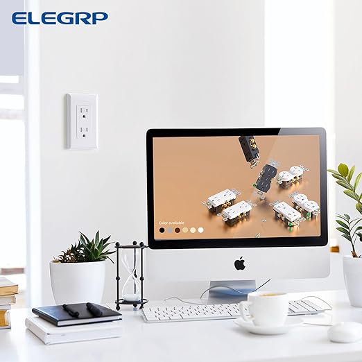 ELEGRP Decorator Wall Receptacle Outlet, Tamper Resistant 15A 125V Standard Electrical Wall Outlet, Residential Grade, Self-grounding, with Screwless Wall Plate, UL (50 Pack, Glossy White)