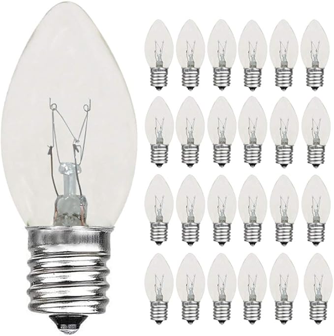 25 Pack C9 Clear Christmas Replacement Bulbs, C9 Christmas Light Bulb for String Lights, E17 Base - 7 Watts