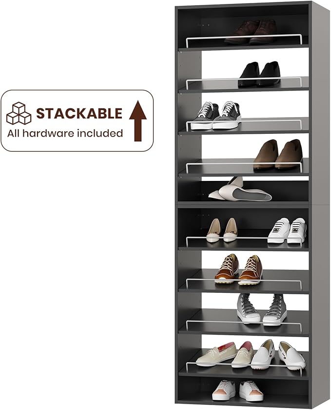 ROOMTEC 19.5" Shoe Shelf Short Tower Closet Unit, Modular Closet System with Shelf, Wardrobe Organizer for Bedroom or Walk-in Closet, Wall Mounted, Customizable Clothes Storage Unit, Black