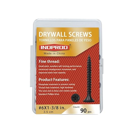 #6 x 1-3/8" Phillips Bugle Head Fine Thread Sharp Point Drywall Screw, Self Tapping Wood Screws with Black Phosphate Coated, Ideal Screw for Drywall, Wood and Sheetrock, 90 Pieces