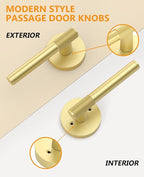 Asidrama 4 Pack Passage Gold Door Knob with Lock, Brushed Gold Door Handles Interior for Bedroom or Bathroom, Heavy Duty Door Lever with Reversible Interior Door Handle for Left Right Sided Doors