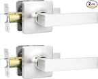 GOBEKOR 2 Pack Brushed Nickel Interior Door Handles Passage for Hallway Closet Lever Door Handles Square Door Levers Keyless Straight Door Lock