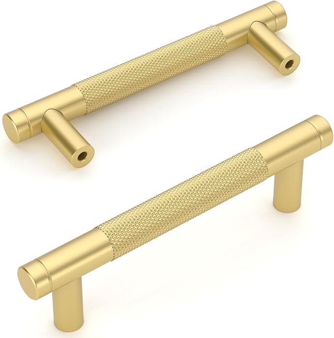 Amerdeco 10 Pack Brushed Gold Cabinet Pulls 3.75 Inch(96mm) Hole Center Drawer Pulls Cabinet Hardware Kitchen Cabinet Handles for Bathroom ZH0031