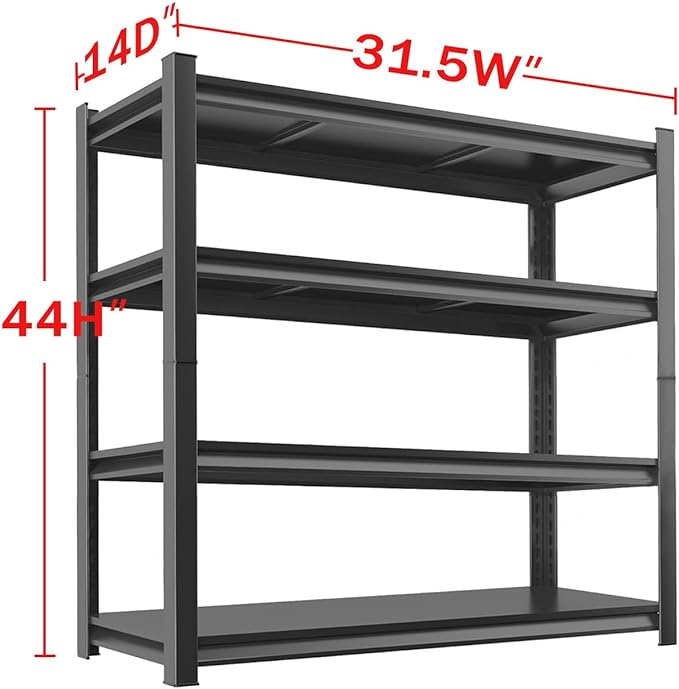 Metal Garage Storage Shelves Heavy Duty Shelving Unit 4 Tier Steel Adjustable Organizing Shelves 2500 LBS Capacity Industrial Shelving Ideal for Garage Tote Pantry Basement Outdoor, 44”Hx31.5”Wx14”D