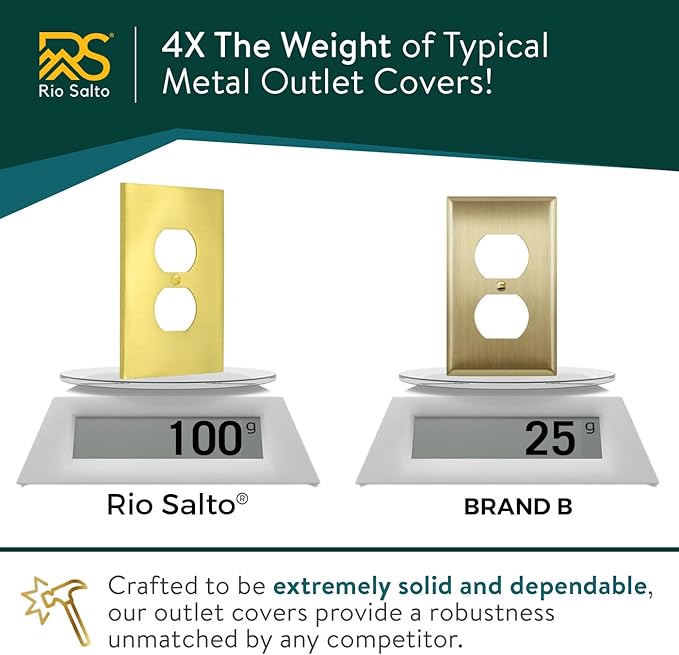 Rio Salto Modern Metal Vibrant Yellow Gold Toggle Light Switch Cover Metal MIDISZE Decorative Switch Covers Wall Plate Outlet Cover Flip Socket Togle (Toggle, 1-Gang, 2-Pack)