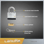 LanuBe Lock Laminated keyed padlock1-9/16 inch, keyed Alike Locks, Normal Shackle,Marked Black Plastic Hoop, Pack of 120