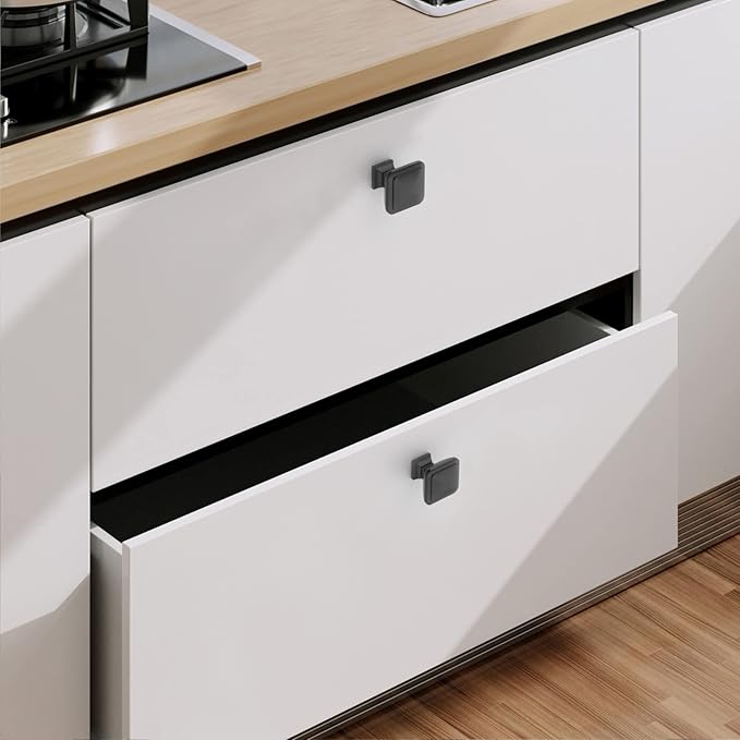 10 Pack 1.2 Inch Square Matte Black Drawer Knobs for Cabinets and Drawers