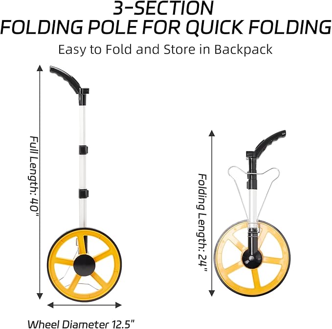 12 Inch Measuring Wheel in Feet Advanced LED Backlight Display Rolling Digital Measuring Wheel for Construction Measure Wheel with Tape Measure and Canvas Carrying Bag, Up to 9999Ft