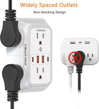 USB Wall Charger Power Strip Surge Protector with 4 USB Ports (2 USB C) Plug Extension Multiple Outlets Plug Extension Multi Outlet Plug in Adapter Spaced Outlets for Home Office Travel,White (White)