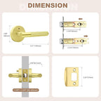 1 Pack Privacy Door Handle Brass, Gold Door Knob Interior with Lock, Keyless Knurled Door Lever for Bedroom or Bathroom, Reversible for Right & Left Side