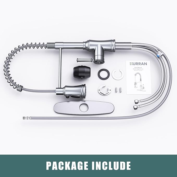 Kitchen Faucet with Pull Down Sprayer, Hurran Commercial Stainless Steel Kithcen Faucets, Single Handle Spring Faucets for Kitchen Sink, Sink Faucet for Farmhouse Wet Bar or RV, Brushed Nickel