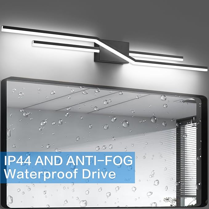 SOLFART Bathroom Vanity Light Dimmable Modern Matte Black Bathroom Light Fixtures Over Mirror 48 Inch LED Lights