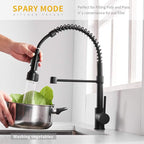 AIMADI Kitchen Faucet with Sprayer, Modern Single Handle Pull Down Sprayer Spring Matte Black Kitchen Sink Faucet with LED Light