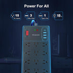 Surge Protector Power Strip 15 ft cord-15 Widely Spaced Outlets and 4 USB Ports(1 USB C Port),14 AWG Extension Cord,1875W/15A Heavy Duty Power Strip Surge Protector 15 ft Cord,2800J,Black