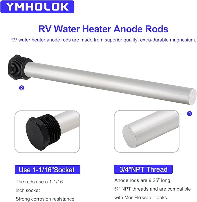 4PC RV Water Heater Anode Rods (9.25" x 3/4" NPT) Magnesium Anode Rod Fit for most of RV Water Heater,for Suburban Models, Suburban & Mor-Flo RV Water Heater parts