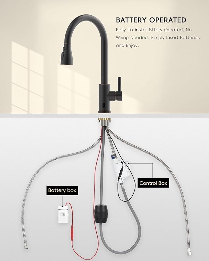 APPASO Bronze Touchless Kitchen Sink Faucet with Pull-Down Sprayer and Soap Dispenser, Oil Rubbed Bronze Kitchen Faucet Touchless, Single Handle High Arc Stainless Faucets with Sensor