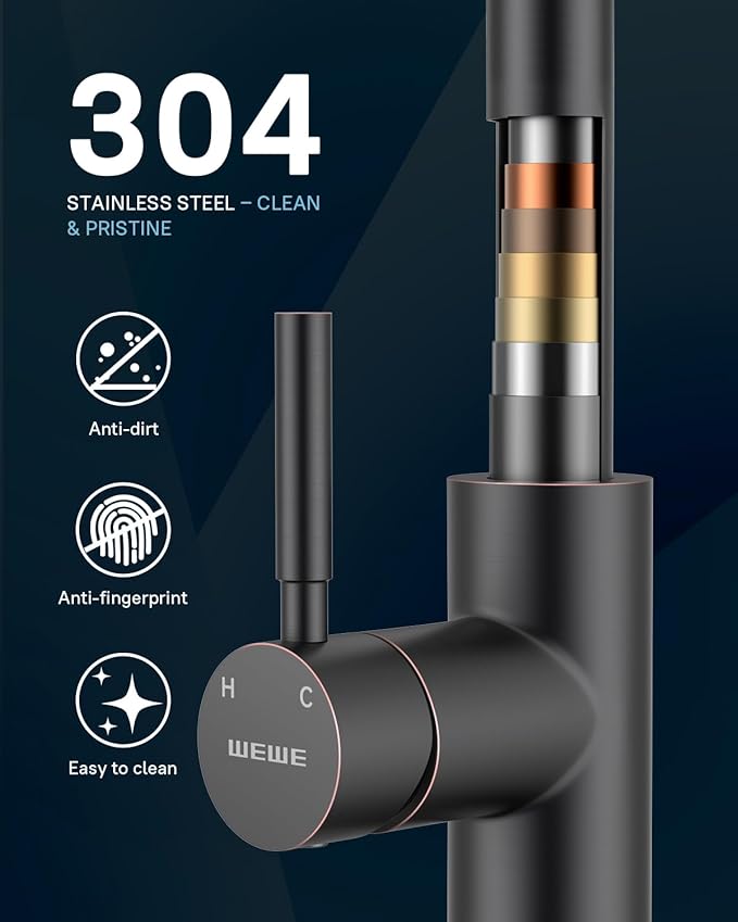 WEWE Kitchen Faucets with Pull Down Sprayer, Stainless Steel Single Handle 1 Hole for Family Kitchen Commercial Camper Laundry Rv Bar, Oil Rubbed Bronze