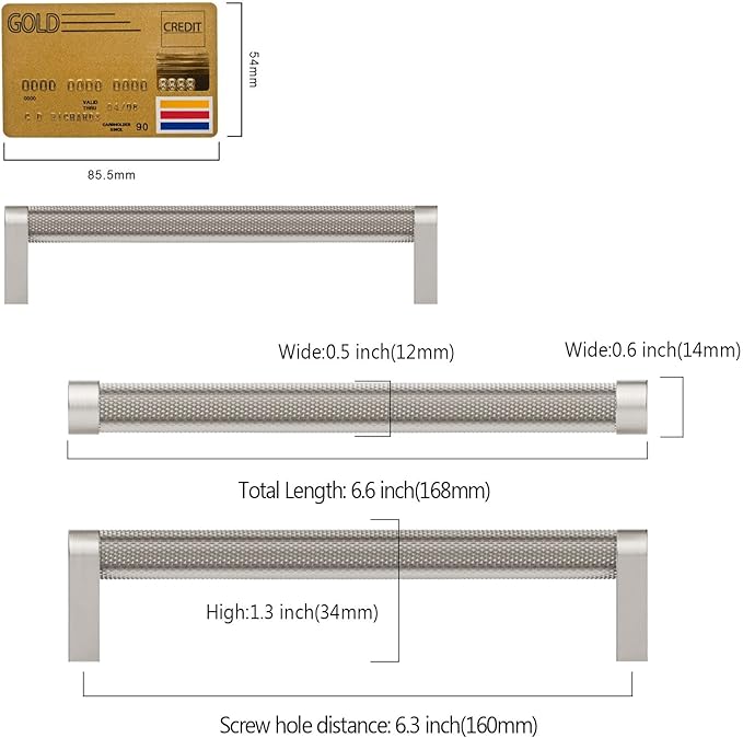 Amerdeco 10 Pack Brushed Satin Nickel knurled Cabinet Pulls 6.3 Inch Hole Centers Kitchen Cabinet Handles Hardware Kitchen Handles for Cabinets Handles ZH0064